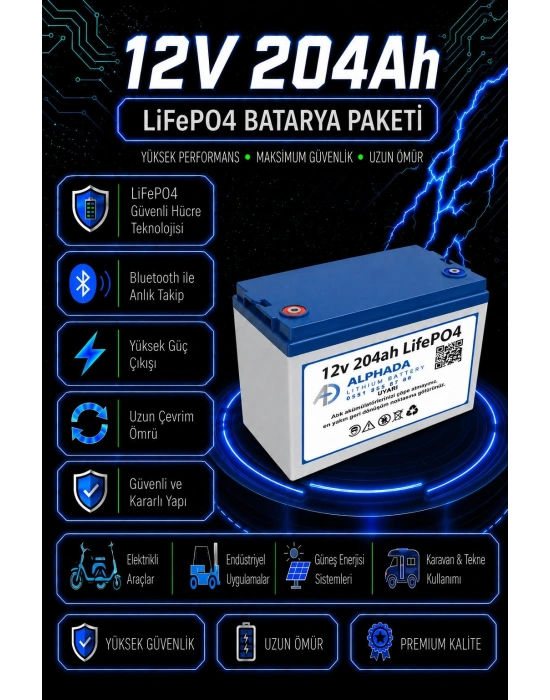 12V 204Ah Akıllı Bluetooth BMSli LiFePO4 Karavan Aküsü