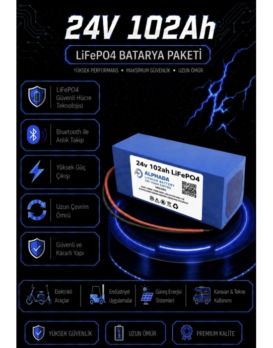24V 102Ah LiFePO4 Tekerlekli Sandalye Aküsü