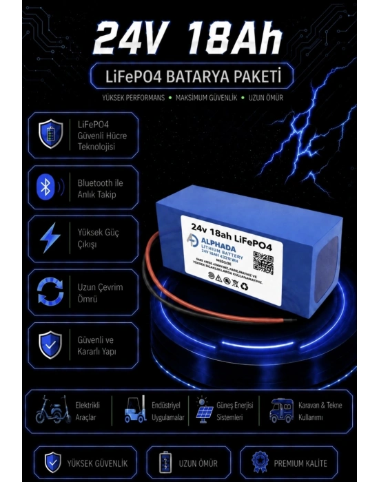 24V 18Ah LiFePO4 Tekerlekli Sandalye Aküsü