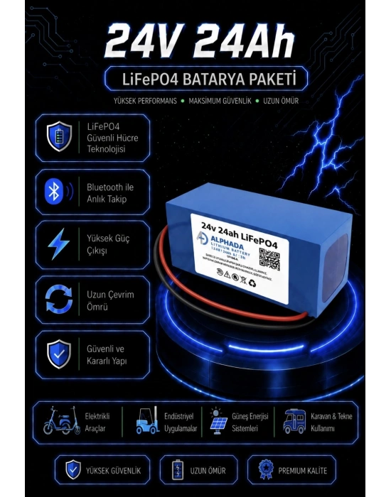 24V 24Ah LiFePO4 Tekerlekli Sandalye Aküsü