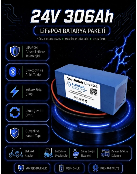 24V 306Ah Akıllı Bluetooth BMSli LiFePO4 Transpalet Aküsü