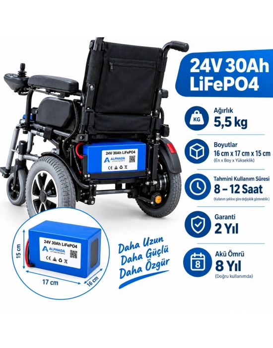 24V 30Ah LiFePO4 Tekerlekli Sandalye Aküsü