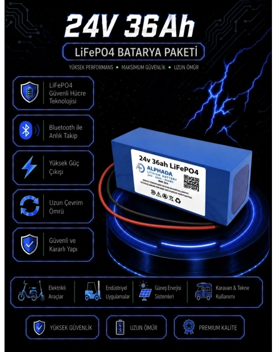 24V 36Ah LiFePO4 Tekerlekli Sandalye Aküsü
