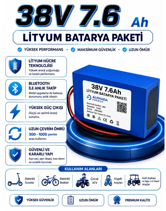 36V 7.6 Ah Lityum-İyon Batarya