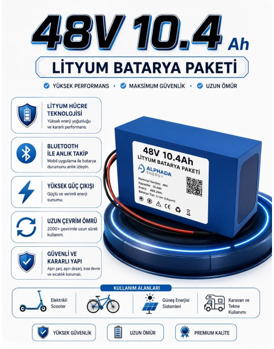 48V 10.4Ah Lityum Elektrikli Bisiklet Bataryası