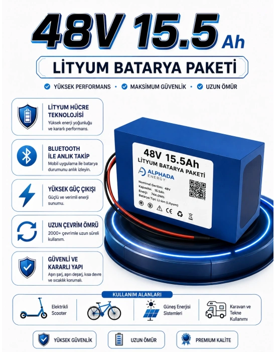 48V 15.5Ah Lityum Elektrikli Motosiklet Bisiklet Bataryası