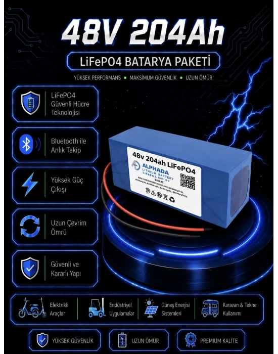 48V 204Ah Akıllı Bluetooth BMSli LiFePO4 Solar Akü