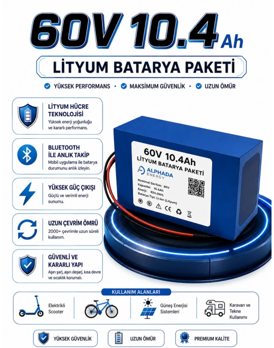 60V 10.4Ah Lityum Elektrikli Motosiklet Bataryası