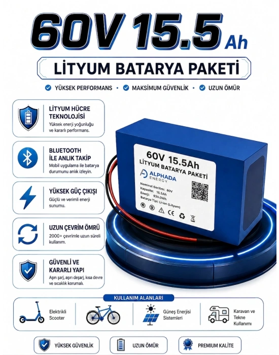 60V 15.5Ah Lityum-İyon Batarya