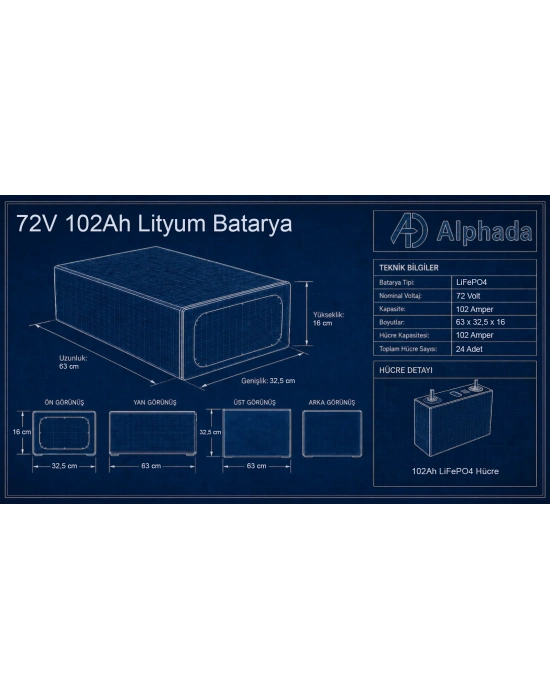 72V 102Ah Akıllı Bluetooth BMSli LiFePO4 Elektrikli Otomobil Aküsü