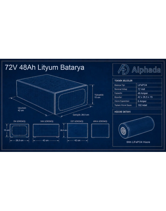 72V 48Ah Akıllı Bluetooth BMSli LiFePO4 Elektrikli Otomobil Aküsü