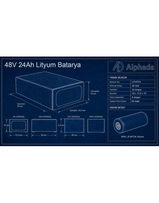 48V 24Ah Akıllı Bluetooth BMSli LiFePO4 Elektrikli Motosiklet Aküsü