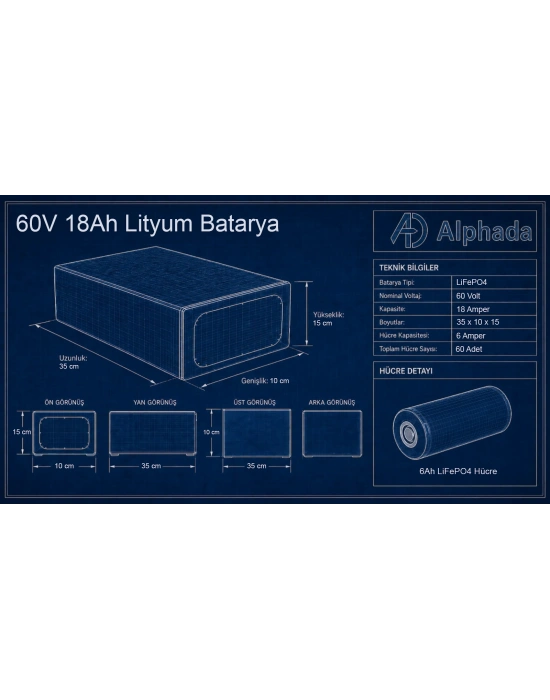 60V 18Ah Akıllı Bluetooth BMSli LiFePO4 Elektrikli Motosiklet Aküsü