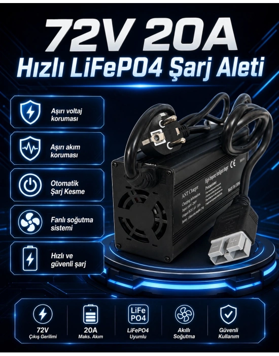 72V 20A Hızlı LiFePO4 Şarj Aleti