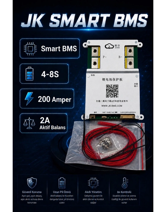 JK Smart 4-8S 200A Bluetooth Akıllı BMS