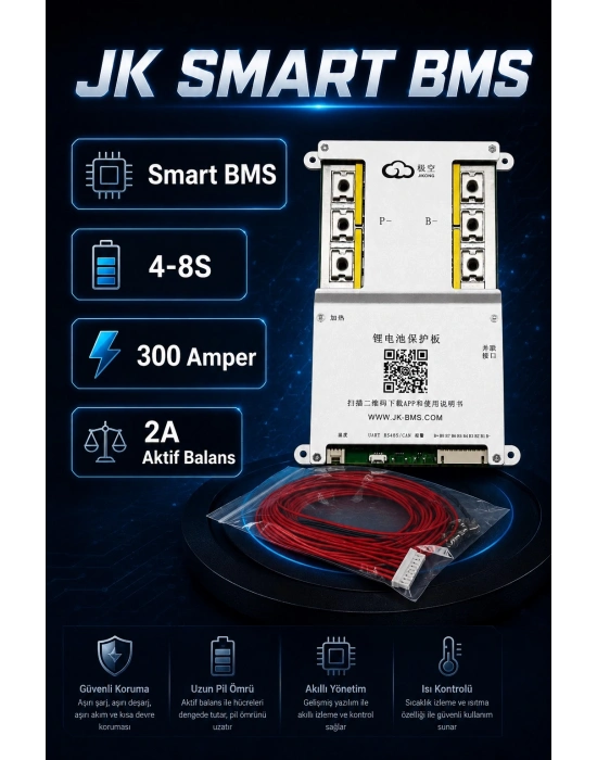 JK Smart 4-8S 300A Bluetooth Akıllı BMS