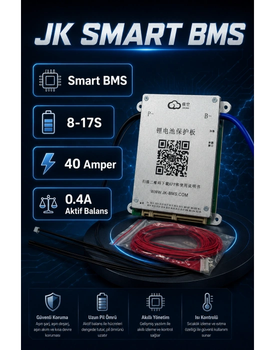 JK Smart 8-17S 40A Bluetooth Akıllı BMS