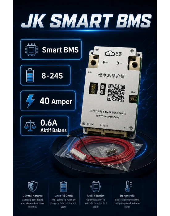 JK Smart 8-24S 40A Bluetooth Akıllı BMS