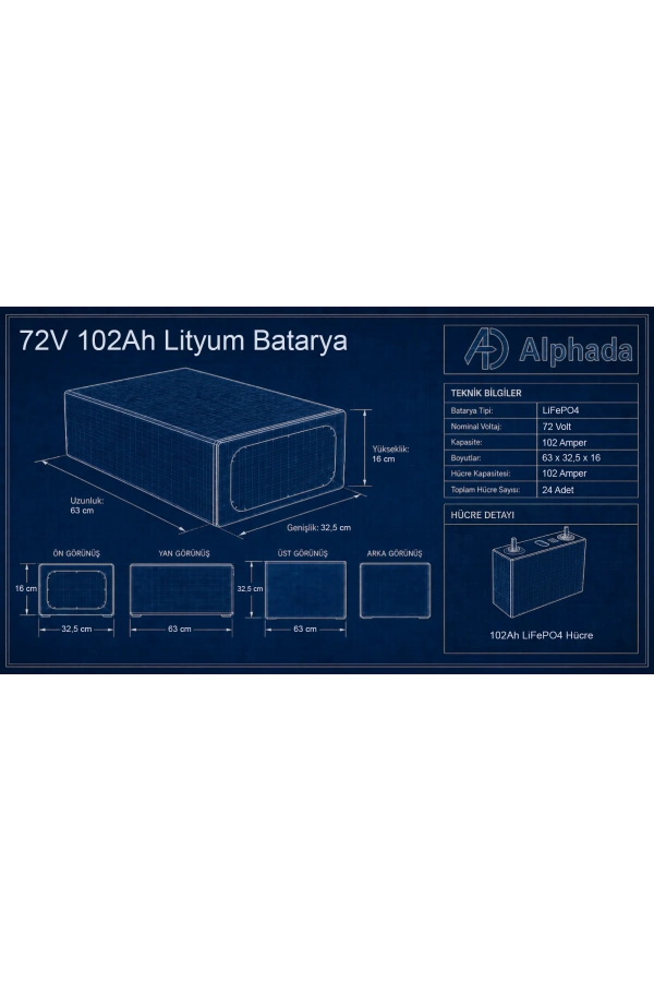 72V 102Ah LiFePO4 Elektrikli Otomobil Aküsü