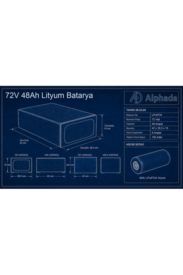 72V 48Ah LiFePO4 Elektrikli Otomobil Aküsü
