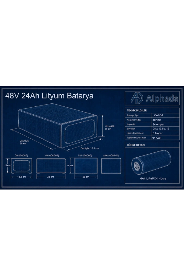 48V 24Ah LiFePO4 Elektrikli Motosiklet Aküsü