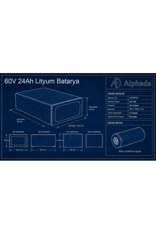 60V 24Ah LiFePO4 Elektrikli Motosiklet Aküsü