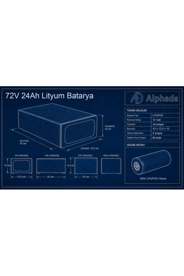 72V 24Ah LiFePO4 Elektrikli Motosiklet Aküsü