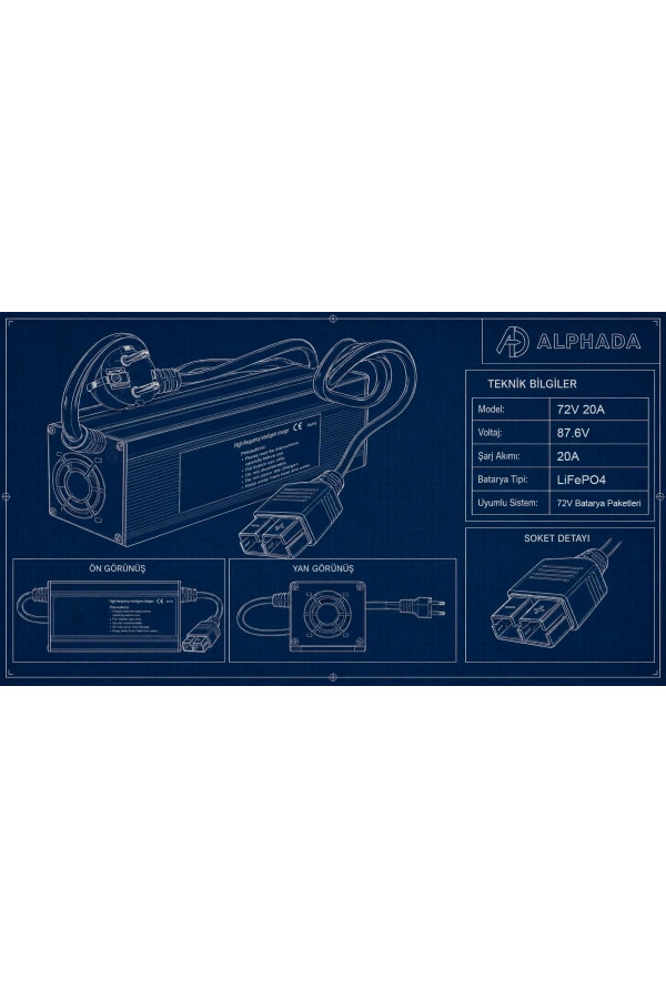 72V 20A Hızlı LiFePO4 Şarj Aleti