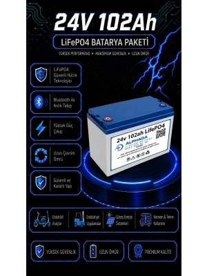 24V 102Ah Akıllı Bluetooth BMSli LiFePO4 Karavan Aküsü