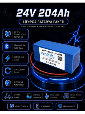 24V 204Ah Akıllı Bluetooth BMSli LiFePO4 Solar Akü