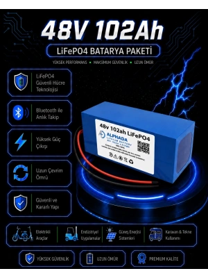 48V 102Ah Akıllı Bluetooth BMSli LiFePO4 Solar Akü