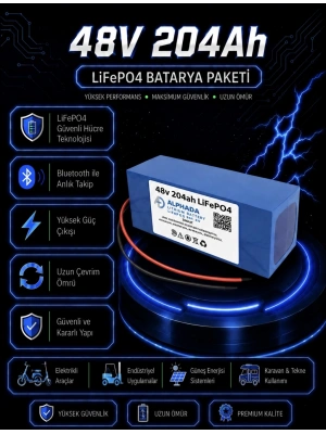 48V 204Ah Akıllı Bluetooth BMSli LiFePO4 Solar Akü