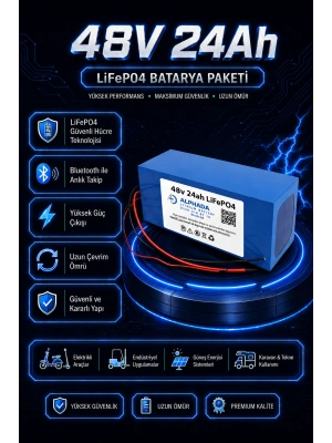 48V 24Ah Akıllı Bluetooth BMSli LiFePO4 Elektrikli Motosiklet Aküsü