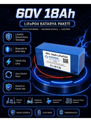 60V 18Ah Akıllı Bluetooth BMSli LiFePO4 Elektrikli Motosiklet Aküsü