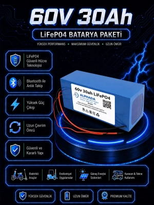 60V 30Ah Akıllı Bluetoothlu BMSli LiFePO4 Elektrikli Motosiklet Aküsü