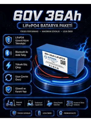 60V 36Ah Akıllı Bluetooth BMSli LiFePO4 Elektrikli Motosiklet Aküsü
