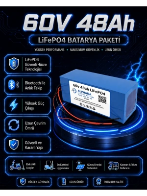 60V 48Ah Akıllı Bluetooth BMSli LiFePO4 Elektrikli Motosiklet Aküsü