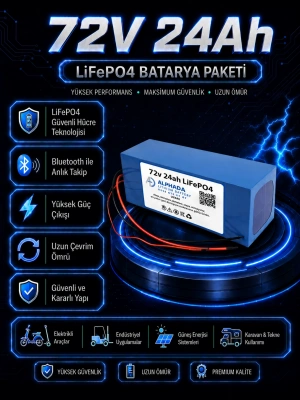 72V 24Ah Akıllı Bluetooth BMSli LiFePO4 Elektrikli Motosiklet Aküsü
