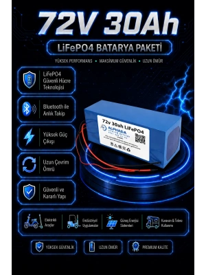 72V 30Ah Akıllı Bluetooth BMSli LiFePO4 Elektrikli Motosiklet Aküsü