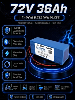 72V 36Ah Akıllı Bluetooth BMSli LiFePO4 Elektrikli Motosiklet Aküsü
