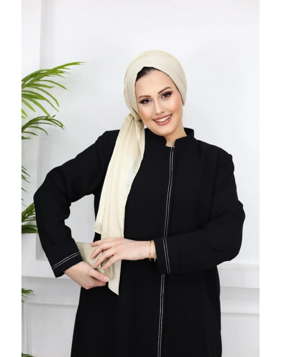 Şerit Detaylı Battal Beden Hüsna Feracce