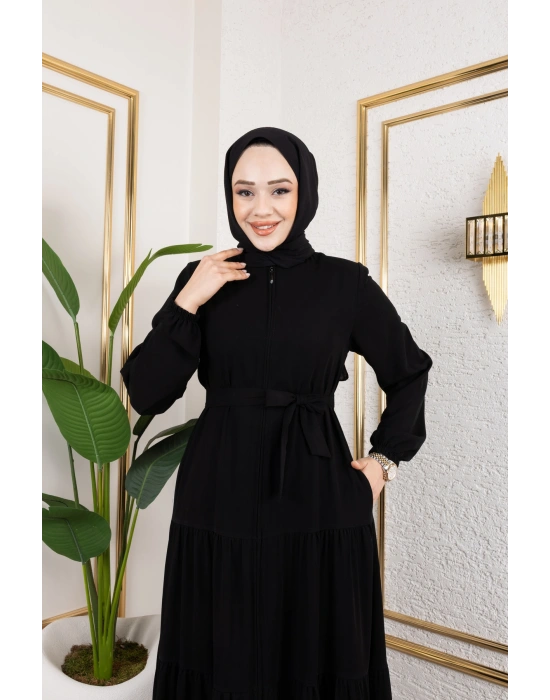 Medine İpeği 3 Kat Büzgülü Feracce