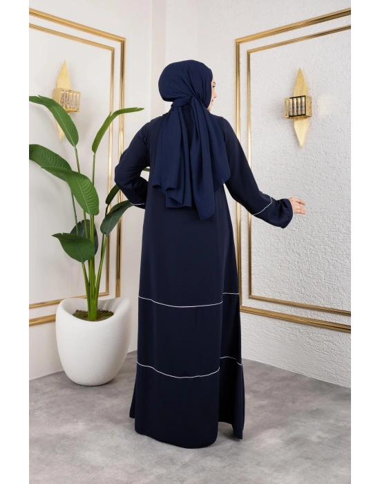 Medine İpeği Biyeli Ahsen Feracce (Lacivert)