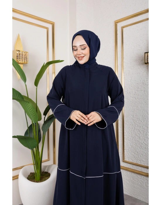 Medine İpeği Biyeli Ahsen Feracce (Lacivert)