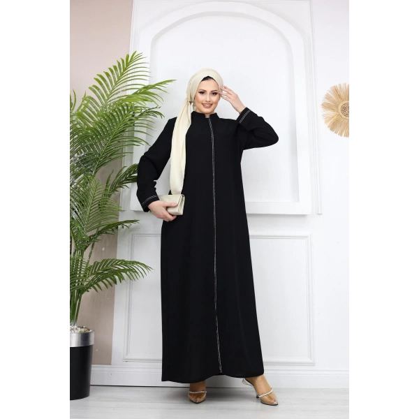 Şerit Detaylı Battal Beden Hüsna Feracce