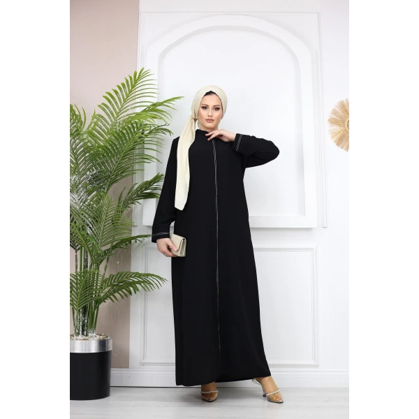 Şerit Detaylı Battal Beden Hüsna Feracce