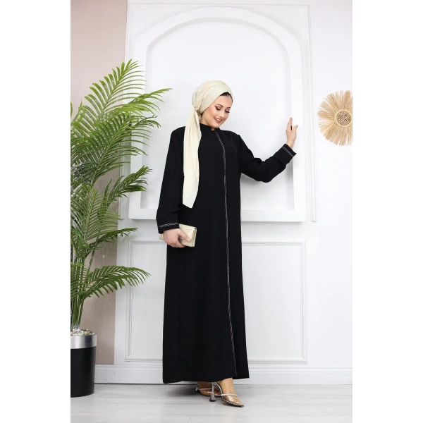 Şerit Detaylı Battal Beden Hüsna Feracce