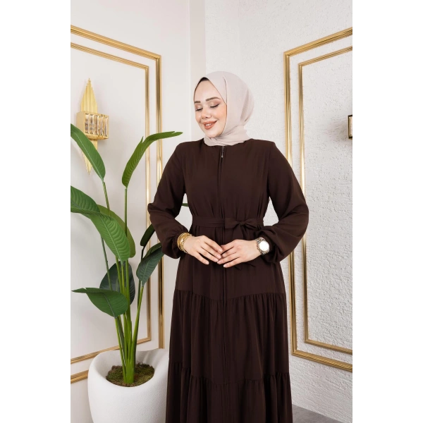 Medine İpeği 3 Kat Büzgülü Feracce