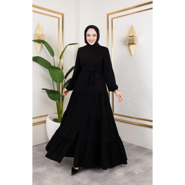 Medine İpeği 3 Kat Büzgülü Feracce