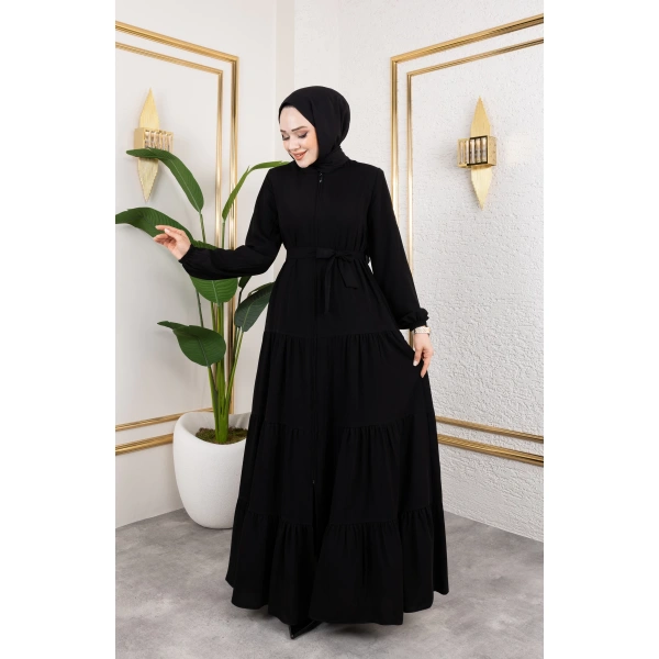 Medine İpeği 3 Kat Büzgülü Feracce